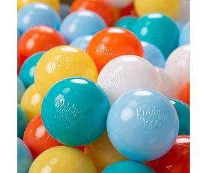 KiddyMoon 500/6Cm ∅ Balles Colorées Plastique pour Piscine Enfant Bébé Fabriqué en EU, Blanc/Jaune/Orange/Baby Blue/Turquoise