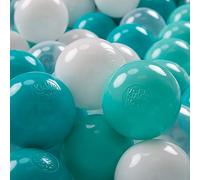 KiddyMoon 700 ∅ 7Cm Balles Colorées Plastique pour Piscine Enfant Bébé Fabriqué en EU, Turquoise Clair/Blanc/Transparent/Turquoise