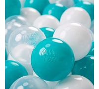 KiddyMoon 700 ∅ 7Cm Balles Colorées Plastique pour Piscine Enfant Bébé Fabriqué en EU, Turquoise/Transparent/Blanc