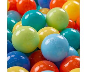 KiddyMoon 700 ∅ 7Cm Balles Colorées Plastique pour Piscine Enfant Bébé Fabriqué en EU, Vert Clair/Orange/Turquoise/Bleu/Babyblue/Jaune