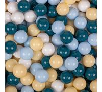 KiddyMoon 700 balles/7 cm Boules pour enfants Boules de jeu pour le bain Boules en plastique uni fabriquées en UE, turquoise foncé/bleu pastel/jaune pastel/blanc