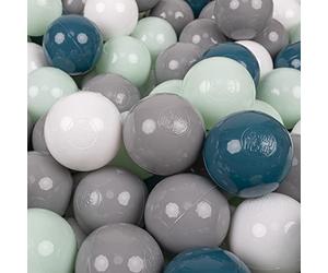KiddyMoon 700 Balles/7Cm Balles Colorées Plastique pour Piscine Enfant Bébé Fabriqué en EU, Turquoise Foncé/Gris/Blanc/Menthe
