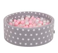 KiddyMoon 90 x 30 cm/300 balles de 7 cm de diamètre pour Enfants Piscine à balles Multicolore UE, étoiles Grises : Rose/Perle/Transparent