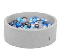 KiddyMoon 90x30cm/200 balles ∅ 7cm Balles rondes en mousse pour bébé Fabriqué dans l'UE, Gris clair : Perle/Bleu/Baby Blue/Translucent/Argent