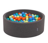 KiddyMoon 90x30cm/200 balles ∅ 7cm Balles rondes en mousse pour bébé Fabriqué en UE, Gris : Vert clair/Orange/Tyrquoise/Bleu/Baby Blue/Yellow