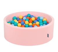 KiddyMoon 90x30cm/200 balles ∅ 7cm balles rondes en mousse pour enfants fabriqué en UE, Rose : Vert clair/Orange/Turquoise/Bleu/Baby Blue/Jaune