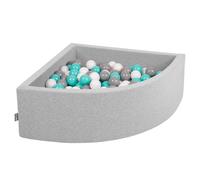KiddyMoon 90x30cm/200 ballons ∅ 7cm Triangle Ballons en mousse pour enfants fabriqué en UE, Gris clair : Blanc/Gris/Turquoise clair