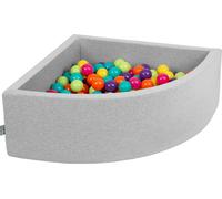 KiddyMoon 90x30cm/200 ballons ∅ 7cm Triangle Ballons en mousse pour enfants fabriqué en UE, Gris clair : Vert/Jaune/Turquoise/Orange/Rose/Pourpre