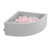 KiddyMoon 90x30cm/200 ballons ∅ 7cm Triangle Ballons en mousse pour enfants fabriqué en UE, Gris clair : Rose/Rose/Violet/Transparent