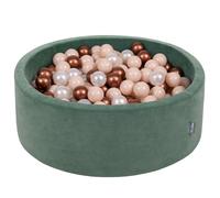KiddyMoon 90x30cm/200 ballons ∅ 7cm Velour Round Kids Foam Balls Certified EU, Velour Green : Pastel Beige/Copper Red/Purple