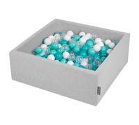 KiddyMoon 90x30cm/300 balles ∅ 7cm Balles en mousse pour enfants fabriqué en UE, Gris clair : Turquoise clair/Blanc/Transparent/Turquoise