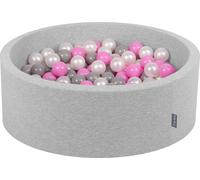 KiddyMoon 90x30cm/300 balles ∅ 7cm Balles rondes en mousse pour enfants Fabriqué dans l'UE, Gris clair : Perle/Gris/Rose