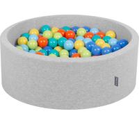 KiddyMoon 90x30cm/300 balles ∅ 7cm Balles rondes en mousse pour enfants Fabriqué dans l'UE, Gris clair : Vert clair/Orange/Tyrex/Bleu/Baby Blue/Jaune