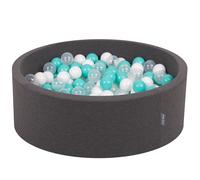 KiddyMoon 90x30cm/300 balles ∅ 7cm Balles rondes en mousse pour enfants Fabriqué dans l'UE, Gris foncé : Turquoise clair/Blanc/Transparent