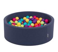 KiddyMoon 90x30cm/300 balles ∅ 7cm Balles rondes en mousse pour enfants Fabriqué en UE, Bleu : Vert clair/Jaune/Tyrex/Orange/Rose foncé/Pourpre