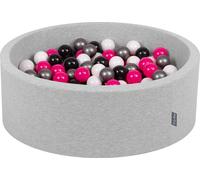KiddyMoon 90x30cm/300 balles ∅ 7cm balles rondes en mousse pour enfants fabriqué en UE, Gris clair : Blanc/Noir/Argent/Rose