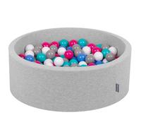 KiddyMoon 90x30cm/300 balles ∅ 7cm balles rondes en mousse pour enfants fabriqué en UE, Gris clair : Blanc/Gris/Bleu/Rose/Turquoise clair