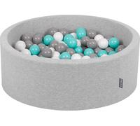 KiddyMoon 90x30cm/300 balles ∅ 7cm balles rondes en mousse pour enfants fabriqué en UE, Gris clair : Blanc/Gris/Turquoise clair