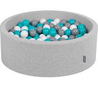 KiddyMoon 90x30cm/300 balles ∅ 7cm balles rondes en mousse pour enfants fabriqué en UE, Gris clair : Gris/Blanc/Tyrquoise