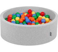 KiddyMoon 90x30cm/300 balles ∅ 7cm Balles rondes en mousse pour enfants fabriqué en UE, Gris clair : Jaune/vert/bleu/rouge/orange