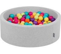 KiddyMoon 90x30cm/300 balles ∅ 7cm Balles rondes en mousse pour enfants fabriqué en UE, Gris clair : Vert clair/Jaune/Tyrex/Orange/Rose/Pourpre