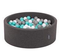 KiddyMoon 90x30cm/300 balles ∅ 7cm balles rondes en mousse pour enfants fabriqué en UE, Gris foncé : Blanc/Gris/Turquoise clair
