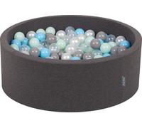 KiddyMoon 90x30cm/300 balles ∅ 7cm balles rondes en mousse pour enfants fabriqué en UE, Gris foncé : Perle/Gris/Translucide/Baby Blue/Mint :