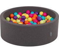 KiddyMoon 90x30cm/300 balles ∅ 7cm Balles rondes en mousse pour enfants Fabriqué en UE, Gris : Vert clair/Jaune/Tyrquoise/Orange/Rose foncé/Violet