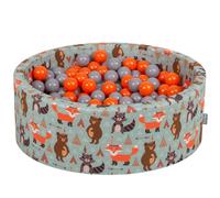 KiddyMoon 90x30cm/300 ballons ∅ 7cm Ballons ronds en mousse pour enfants Fabriqué dans l'UE, Renard-Vert:Orange/Gris