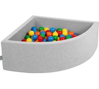 KiddyMoon 90x30cm/300 ballons ∅ 7cm Triangle Ballons en mousse pour enfants fabriqué en UE, Gris clair : Jaune/Vert/Rouge/Orange