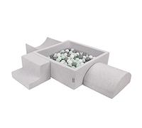 KiddyMoon Aire De Jeux en Mousse avec Carré Piscine À Balles (200 Balles) pour Enfants, Gris Clair: Blanc/Gris/Menthe