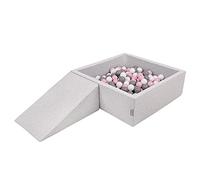 KiddyMoon Aire De Jeux en Mousse avec Carré Piscine À Balles (200 Balles) pour Enfants, Gris Clair: Blanc/Gris/Rose Poudré
