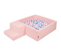 KiddyMoon Aire De Jeux en Mousse avec Carré Piscine À Balles (200 Balles) pour Enfants, Rose:Babyblue/Rose Poudre/Perle