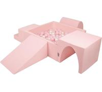 KiddyMoon Aire De Jeux en Mousse avec Carré Piscine À Balles (200 Balles) pour Enfants, Rose:Rose Poudre/Perle/Transparent