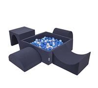 KiddyMoon Aire De Jeux en Mousse avec Carré Piscine À Balles (300 Balles) pour Enfants, Bleu Foncé:Babyblue/Bleu/Perle