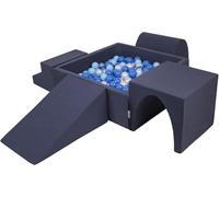 KiddyMoon Aire De Jeux en Mousse avec Carré Piscine À Balles (300 Balles) pour Enfants, Bleu Foncé:Babyblue/Bleu/Perle