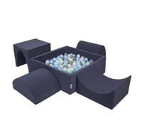 KiddyMoon Aire De Jeux en Mousse avec Carré Piscine À Balles (300 Balles) pour Enfants, Bleu Foncé:Perle/Gris/Transparent/Babyblue/Menthe