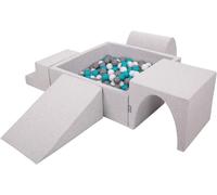 KiddyMoon Aire De Jeux en Mousse avec Carré Piscine À Balles (300 Balles) pour Enfants, Gris Clair: Gris/Blanc/Turquoise