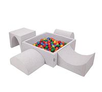 KiddyMoon Aire De Jeux en Mousse avec Carré Piscine À Balles (300 Balles) pour Enfants, Gris Clair: Jaune/Vert/Bleu/Rouge/Orange