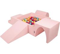 KiddyMoon Aire De Jeux en Mousse avec Carré Piscine À Balles (300 Balles) pour Enfants, Rose:Vert Clair/Jaune/Turq/Orange/R.Foncé/Violet