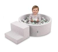 KiddyMoon Aire de Jeux en Mousse avec Piscine à Balles 90x30cm et Marches 100 Balles 7cm pour Bébés et Enfants - Gris Clair: Blanc Gris Menthe
