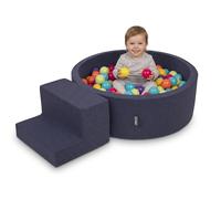 KiddyMoon Aire de Jeux en Mousse avec Piscine à Balles 90x30cm et Marches 200 Balles 7cm pour Bébés et Enfants - Bleu foncé: Vert Clair Jaune Turquoise Orange Rose foncé Violet