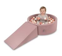 KiddyMoon Aire de Jeux en Mousse avec Piscine à Balles 90x30cm et Rampe 100 Balles 7cm pour Bébés et Enfants - Bruyère: Beige Pastel Saumon Blanc