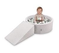 KiddyMoon Aire de Jeux en Mousse avec Piscine à Balles 90x30cm et Rampe 100 Balles 7cm pour Bébés et Enfants - Gris Clair: Blanc Gris Menthe