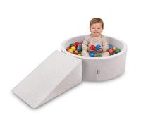 KiddyMoon Aire de Jeux en Mousse avec Piscine à Balles 90x30cm et Rampe 200 Balles 7cm pour Bébés et Enfants - Gris Clair: Jaune Vert Bleu Rouge Orange