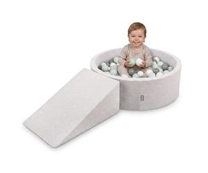 KiddyMoon Aire de Jeux en Mousse avec Piscine à Balles 90x30cm et Rampe 200 Balles 7cm pour Bébés et Enfants - Gris Clair: Blanc Gris Menthe