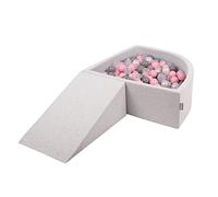 KiddyMoon Aire De Jeux en Mousse avec Quart Angulaire Piscine À Balles (100 Balles) pour Bébé, Gris Clair: Perle/Gris/Transparent/Rose Poudré