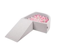 KiddyMoon Aire De Jeux en Mousse avec Quart Angulaire Piscine À Balles (200 Balles) pour Bébé, Gris Clair: Rose Poudré/Perle/Transparent