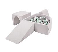 KiddyMoon Aire De Jeux en Mousse avec Quart Angulaire Piscine À Balles (200 Balles) pour Bébé, Gris Clair: Blanc/Gris/Menthe