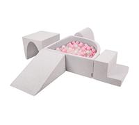 KiddyMoon Aire De Jeux en Mousse avec Quart Angulaire Piscine À Balles (200 Balles) pour Bébé, Gris Clair: Rose Poudré/Perle/Transparent